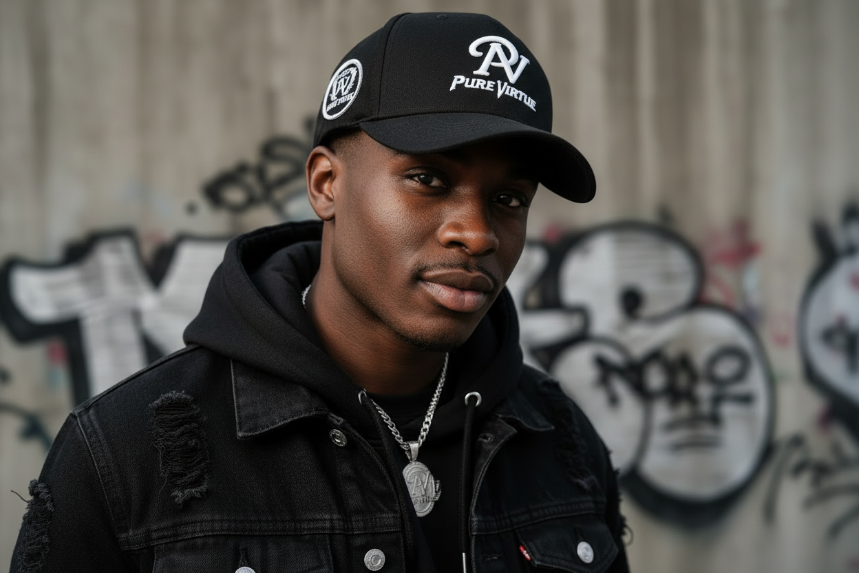 Pure Virtue hat without brim text